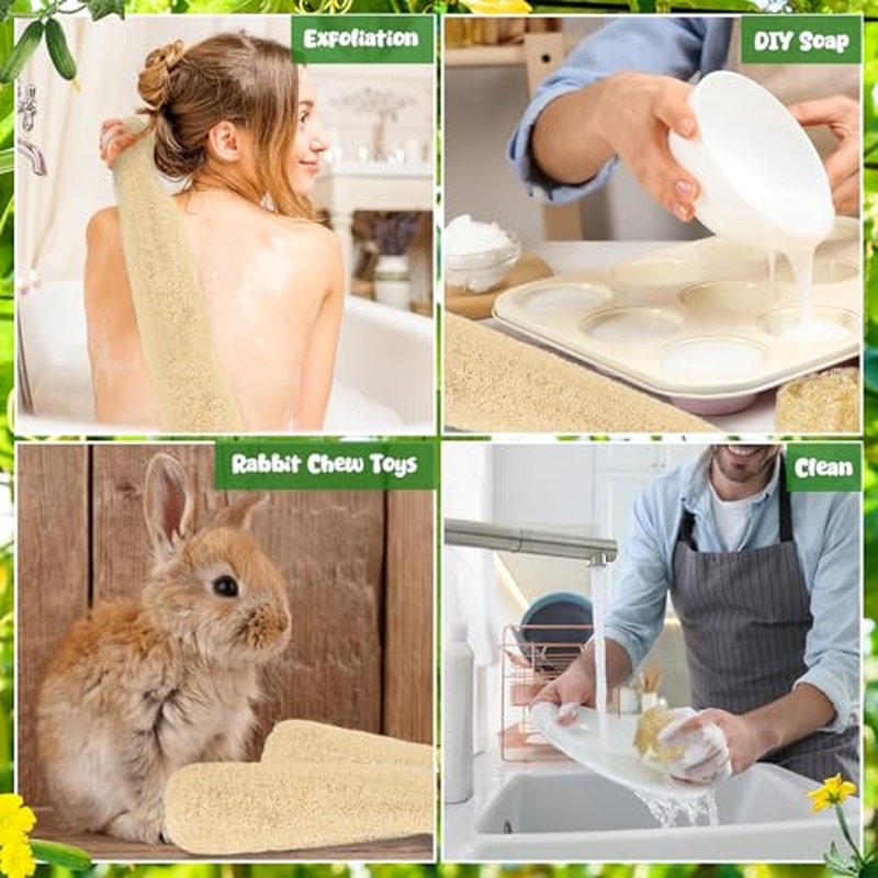3 PCS 27.6-31.5 inch Large Natural Loofah Sponge Organic Exfoliating Scrubber for Shower Bath Body Dish Cleaning for Men Women