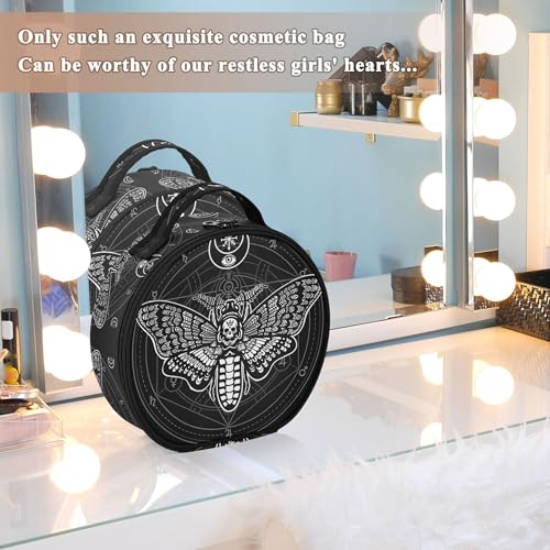 Gothic Skull Makeup Bag for Women Travel Organizer with Adjustable Dividers - Black & Pink Variation 230
