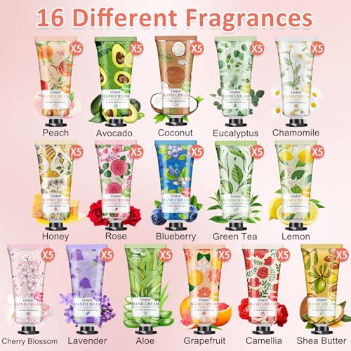 C-80 Pack Hand Cream Set for Dry Cracked Hands - 16 Fragrances Travel Size