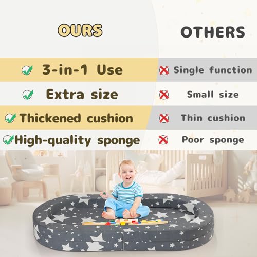 Travel Toddler Bed - Soft Foam Floor Bed Lounger with Washable Cover - Star, Medium Size