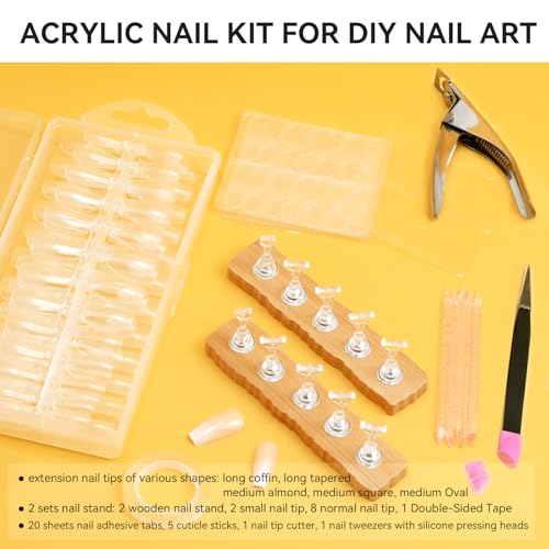 Acrylic Fake Nails Kit with File & Buffer - Press On Nail Set with 240 Tips & Tools - Variation of Press On Nail Kit With File Buffer