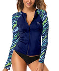 AXESEA Women's Long Sleeve Rash Guard Top Blue 14 UV Sun Protection Swim Shirt