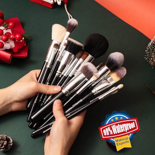 Professional Makeup Brush Set with Holder - 19 Pcs Synthetic Tools for Face & Eye Makeup