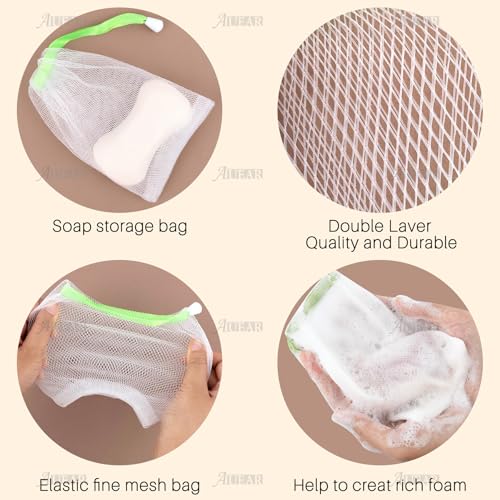 AUEAR, 60 Pack Mesh Soap Pouch for Shower Washing Bubble Foam
