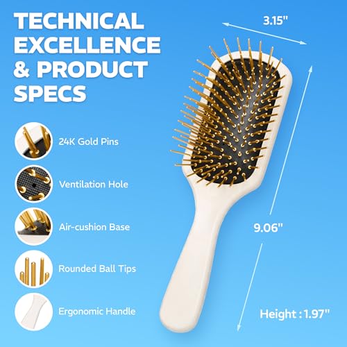 White 24K Gold Plated Gua Sha Hair Brush & Scalp Massager - Hair Care