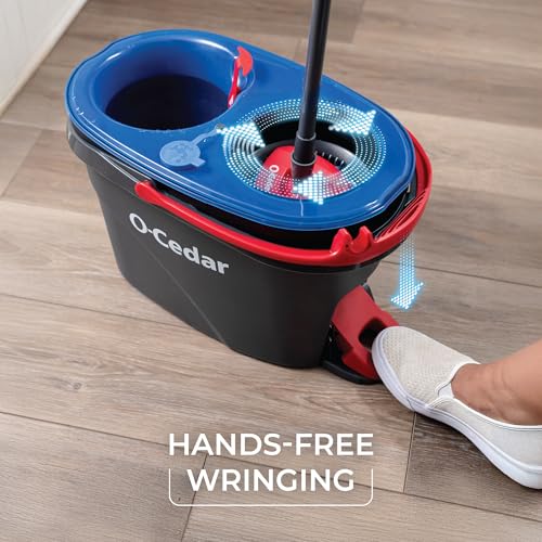 O-Cedar RinseClean Spin Mop & Bucket System with 2 Extra Microfiber Refills – Cleans with Water, Removes 99% of Bacteria