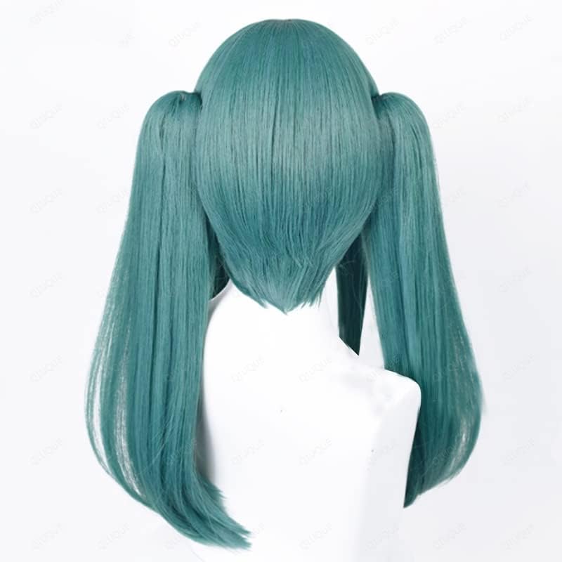 Anime Cosplay Wig Clip-On Ponytails for Women - Gray Green Synthetic Wigs