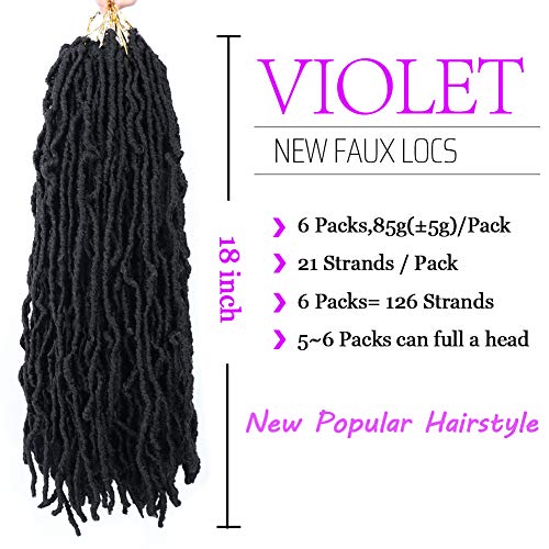 Violet 18 Inch New Faux Locs Crochet Hair Soft Locs Crochet Hair Natural Faux Braids Pre-looped Synthetic Afro Roots Braid For Black Women (18Inch, 6Packs, 1B)