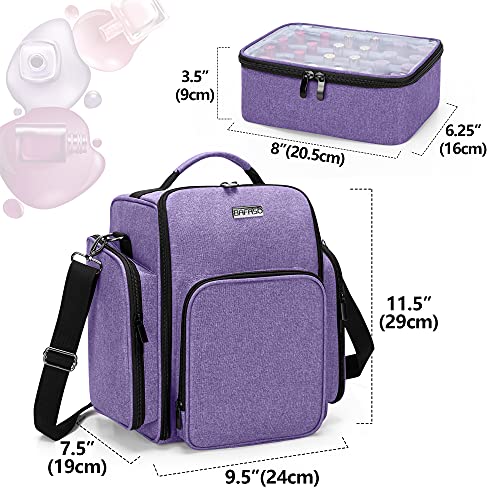 BAFASO Nail Polish Organizer Holds 72 Bottles (15ml - 0.5 fl.oz), Large Nail Polish Case with 3 Removable Pouches and Multiple Storage Sections (Patented Design), Purple