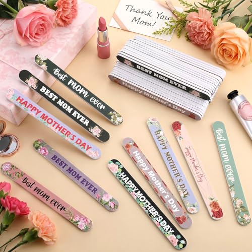 Therwen 50 Pcs Mother's Day Nail Files Set, EVA Floral Double-Sided Manicure & Pedicure Tools