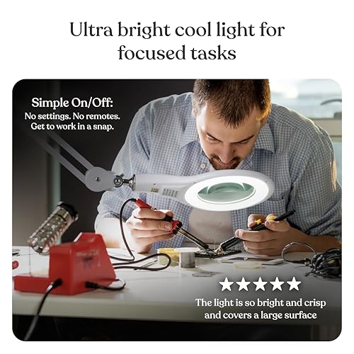 Brightech LightView PRO White Magnifying Desk Lamp with 2.25x Light for Crafts & Reading