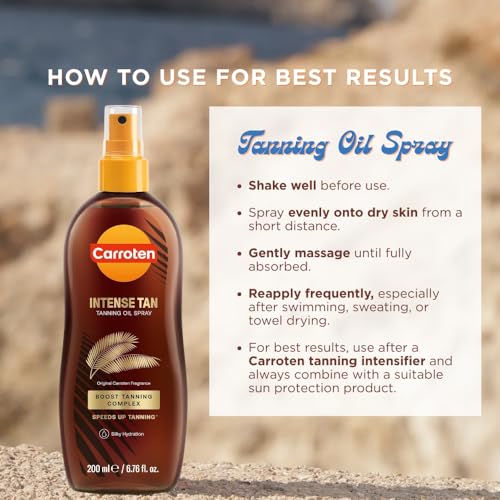 Carroten Intensive Tanning Oil Spray | Browning Tan Accelerator | Vitamin E and Carrot & Coconut Oils | Water-Resistant, Silky Hydration | Coconut Fragrance | Made in Greece | 6.7 oz (2 Pack)