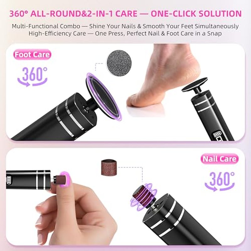 2 in 1 Electric Foot Callus Remover,9 Adjustable Speeds Rechargeable Electric Dead Skin Sander Pedicure Tools with Sandpaper Disk and Nail Drill Bits,Grinding Heads for Women&Men