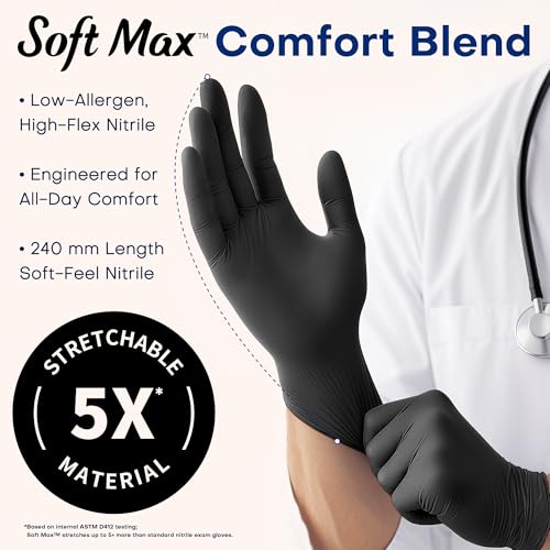 Disposable Nitrile Exam Gloves Black Large - Powder-Free, 1000 Count