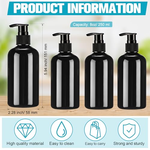 CroBlissful 24 Pack Black 8 oz Plastic Pump Bottles for Lotion & Shampoo - Variation of 24 / Black