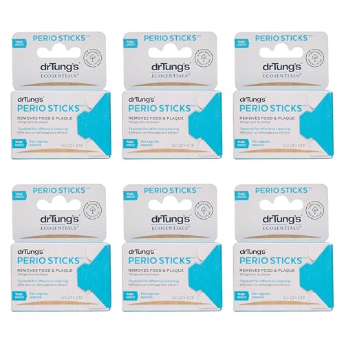 DrTung's Dental Sticks for Teeth & Gums - Thin, 100 Count Pack of 6