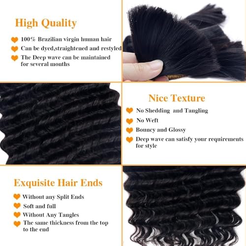 1B Deep Wave Human Hair for Braiding - 24 Inch Black Hair Extensions