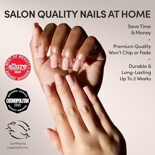 Glamnetic x GLAMZILLA Press On Nails - FOR THE ¡°IT¡± GIRLS | Short Squoval Nude Fake Nails, Semi-Transparent, Salon Quality, Everyday | 15 Sizes - 30 Nail Kit with Glue