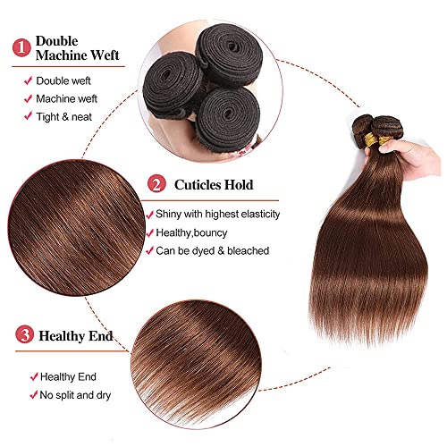 NecvDcvs #4-S Brown Human Hair Bundles 20-24 Inch Straight Virgin Brazilian Extensions