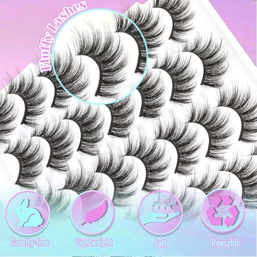 Losha Eyelashes Natural Look Faux Mink Lashes Pack Handmade Fluffy False Eyelashes 14 Pairs Cat Eye Lashes (54)