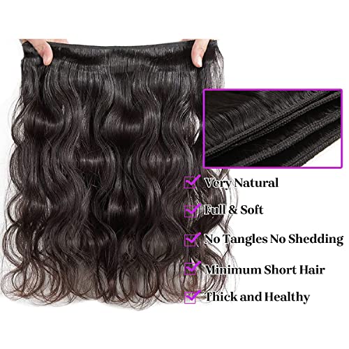 AIMAKER Human Hair Bundles Body Wave 16-20 Inch Black 3 Pack Unprocessed Brazilian Virgin Hair