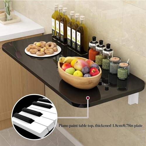 Black Wall Mounted Folding Table - 31.5x19.7 Inches Space-Saving Desk & Dining Surface