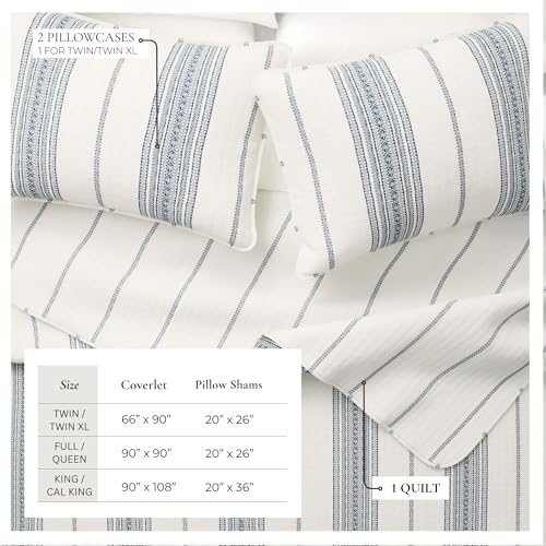 King / California King Striped Quilt Set - Cream & Navy Farmhouse Bedding, 3-Piece