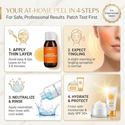 Miami Jessner Complex Chemical Peel for Face Exfoliating Facial Peel with Salicylic, Lactic & Kojic Blend - Skin Peel for Dark Spots Uneven Tone & Dullness - Professional Peeling 1.7 fl oz