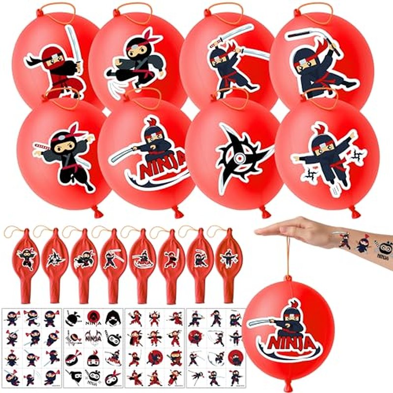 72 PCS Ninja Party Favors ? 48 Pre-Cut Temporary Tattoos & 24 Ninja Punch Balloons Themed Birthday Party Decorations Supplies Favors Gifts, Goodie Bag Fillers, Classroom Rewards
