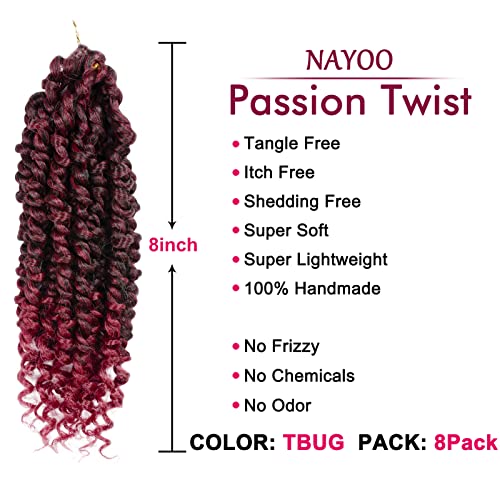 Kids Passion Twist Crochet Hair 8 Inch - 8 Packs, Pretwisted Curly Extensions TBUG