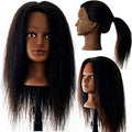 22-24 Inch Black 100% Real Hair Mannequin Head for Cosmetology Practice - Light Yaki & Kinky Straight, Includes Head & C-Clamp