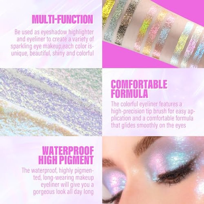 3PCS Multichrome Liquid Eyeshadow Set,Multi-Dimensional Fairy Makeup,High Pigment Waterproof Aurora Eye Shadow,Ultre Fine Tip Glitter Eyeliner (01 Aurora+02 Twilight+03 Moonbow)