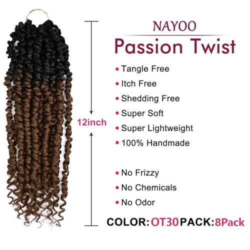 NAYOO Passion Twist Hair 12 Inch Pre-Twisted Crochet 8 Packs OT30