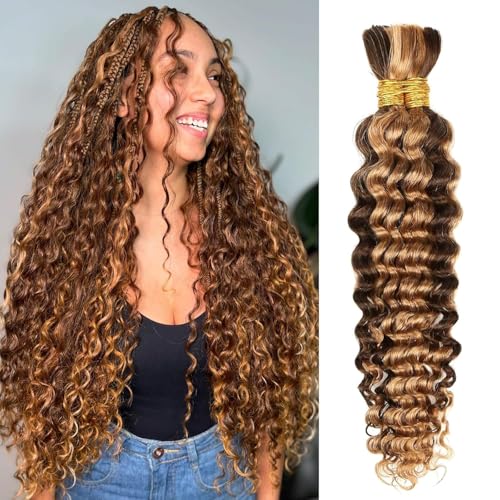 Anmanbeauty Human Braiding Hair 16 Inch 100g Ombre Curly Deep Wave Bundles - No Weft, Knotless & Boho Styles (4/27)