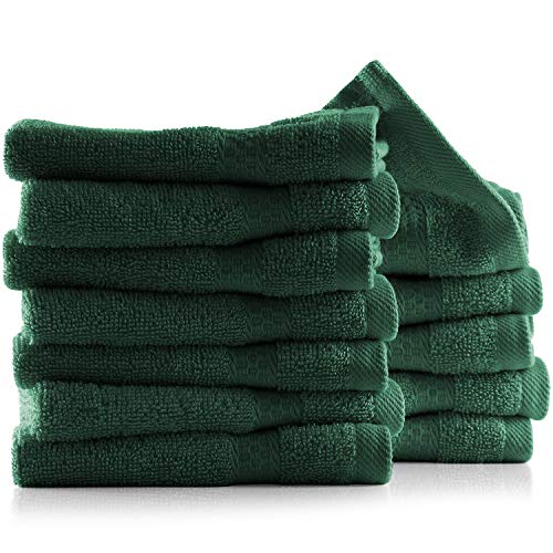 Hearth & Harbor Hunter Green Cotton Washcloths 12 Pack - Soft, Absorbent 13x13" Body & Face Towels