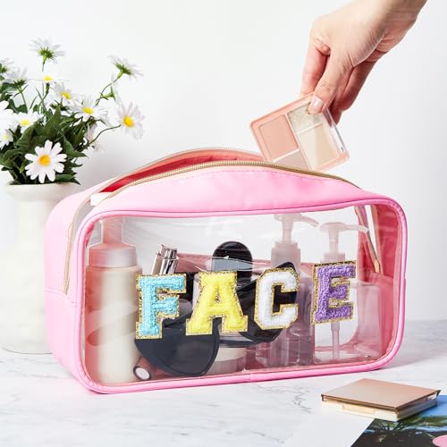 Clear Cosmetic Travel Bags with Chenille Letter Patches - 6 Pack