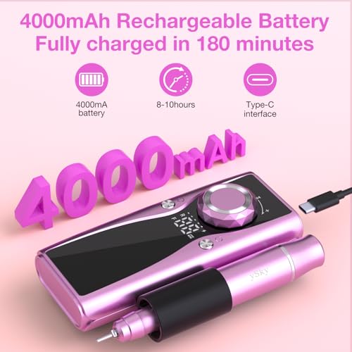Pink Electric Nail Drill Kit 45000 RPM Cordless USB Rechargeable Manicure Tool