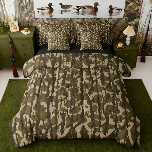 Feelyou Camouflage Military Bed in a Bag Queen Size Kids Bedding Set - Army Green