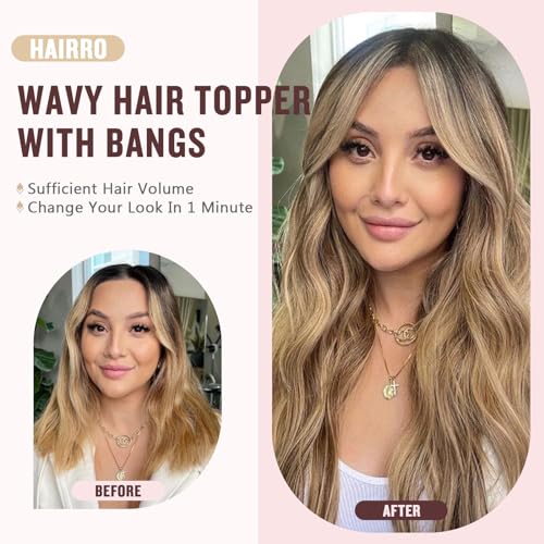 Long Wavy Clip-In Hair Topper with Side Bangs for Women - Synthetic Hairpiece, White Blonde