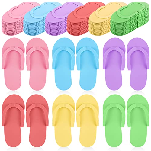 Geyoga 48 Pairs Disposable Pedicure Slippers Foam Disposable Spa Flip Flops Pedicure Shoes for Women Salon Nail Spa (Colorful)