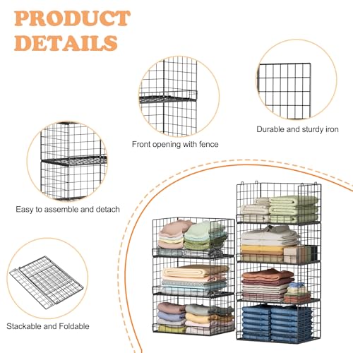 Yociyoga Black 8-Tier Stackable Foldable Closet Organizer Shelves