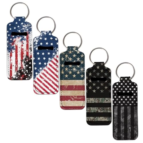 SEANATIVE 5 Pcs Women's Chapstick Holder Keychain Clip-on Sleeve Chapstick Pouch Keychains Lipstick Holder Lip Balm Holster