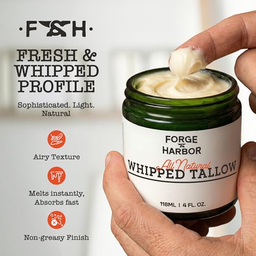 Forge & Harbor Grass-Fed Whipped Tallow & Honey Balm ? Deep Moisture Face & Body Cream with Manuka Honey, Vitamin E, Rosehip | For Rosacea, Eczema, Dry, Wrinkles & Sensitive Skin (4oz)