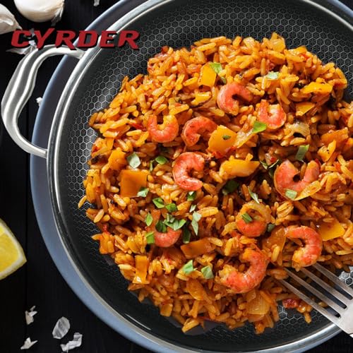 Large 13-Inch Stainless Steel Hybrid Nonstick Deep Frying Pan 7.2QT - Hexagonal Design