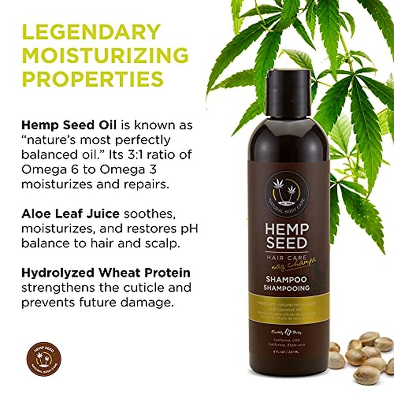 Hemp Seed Hair Care Shampoo - 8 oz - Moisturizes Hair, Cleans & Soothes Scalp - Sulfate-Free Formula with Hemp Seed Oil & Coconut Oil - Vegan, Cruelty Free