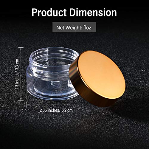 24 Pack Clear Plastic Jars with Gold Lids 1 oz Wide Mouth Storage Containers
