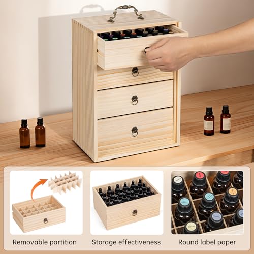 TORIBIO Essential Oil Box, Wooden Essential Oils Storage Holder Organizer for 96 Bottles, Holds 5 to 30 ml for Young Living & Doterra Bottles