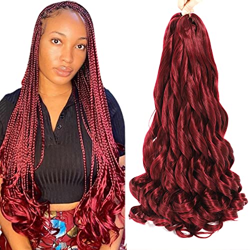 French Curly Braiding Hair Burgundy 24 Inch 8 Packs for Black Women