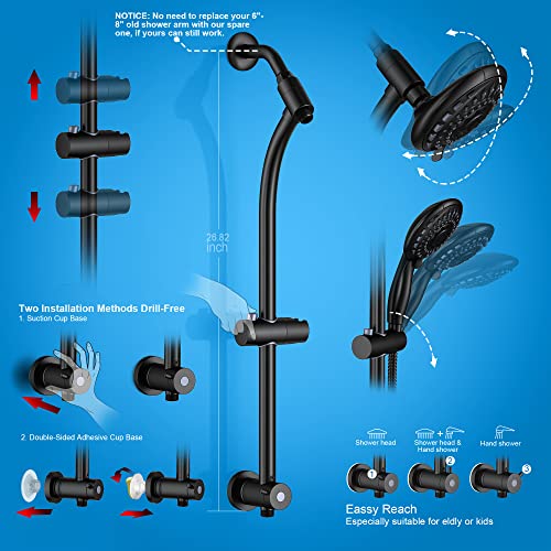 Black Handheld Showerhead & Rain Shower Combo with 27.5-Inch Steel Slide Bar, 5-Setting 5-Foot Hose