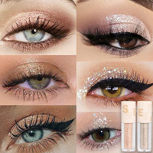SUAKE Liquid Sparkling Glitter Eye Shadow Sticks ? Crystal Silver Golden Eyeshadow, Eyeliner, Eyelid Shimmer Highlight Makeup, sombra de para ojos,Waterproof Quick-Drying